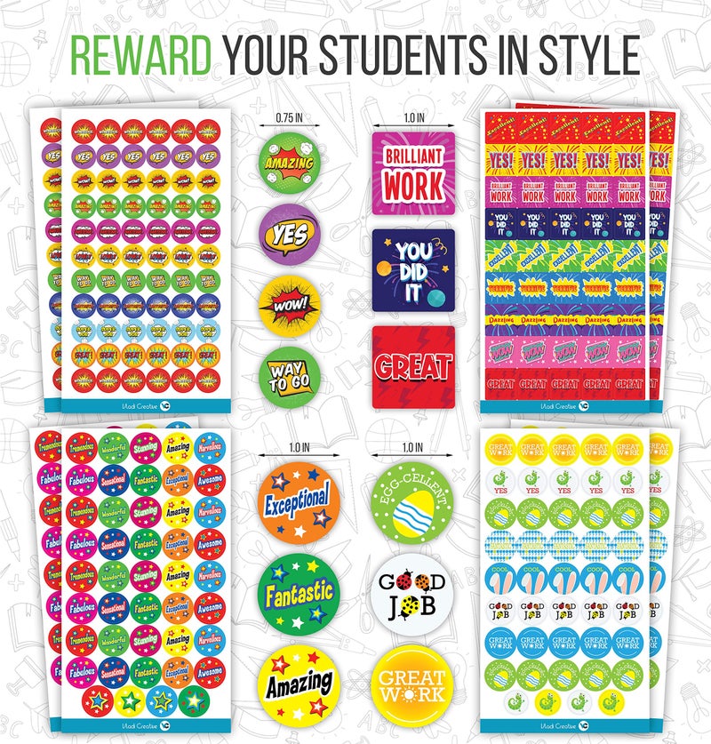 Vladi Creative Teacher Reward Stickers - 1380 Pcs, 22 Sheets of Premium Reward Stickers, Colorful, Fun Designs to Inspire and Motivate Kids & Students, Perfect for Classroom & Homeschool Incentives - Image 2